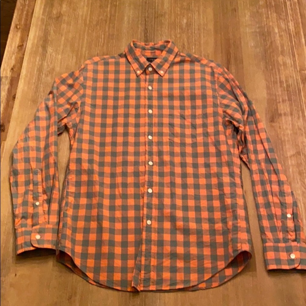 JCrew gray and salmon button down shirt